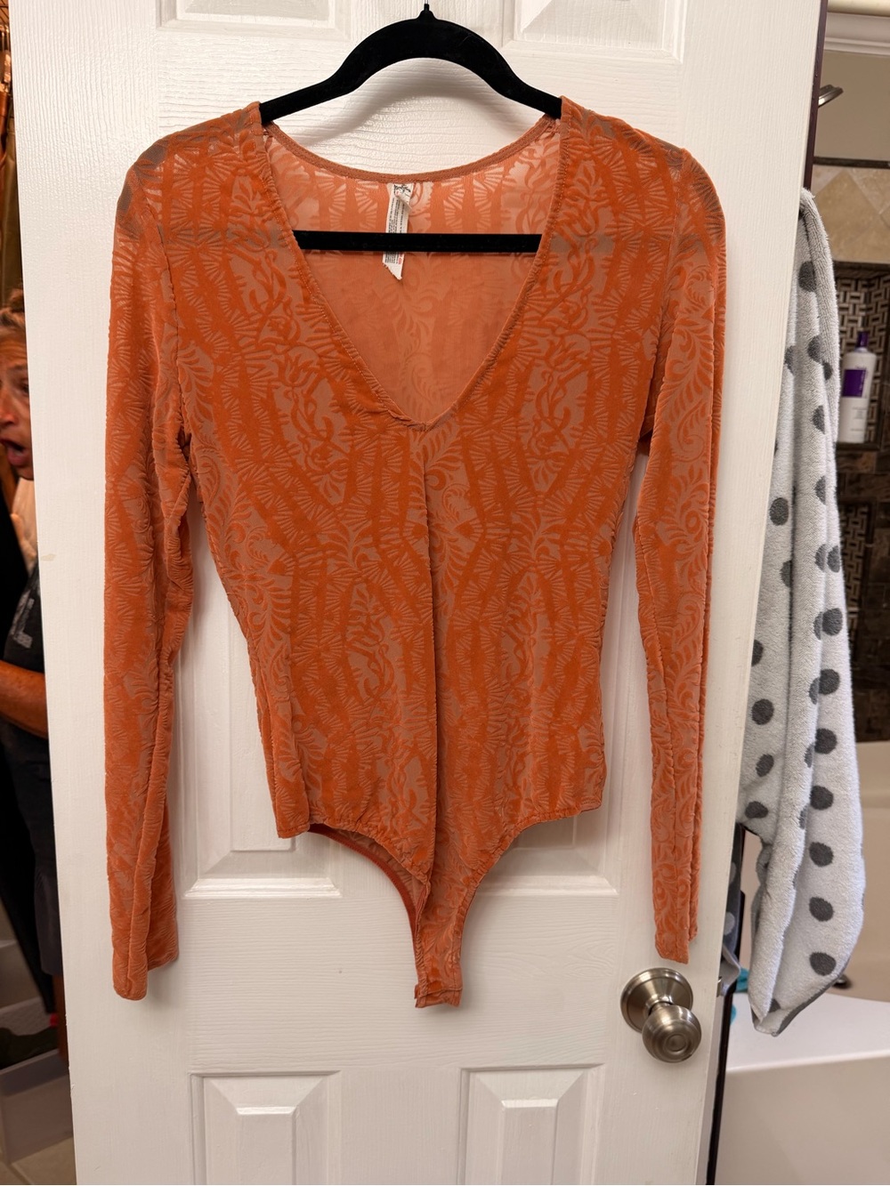 Free People Long-Sleeve Orange V-Neck Bodysuit - Women Tops